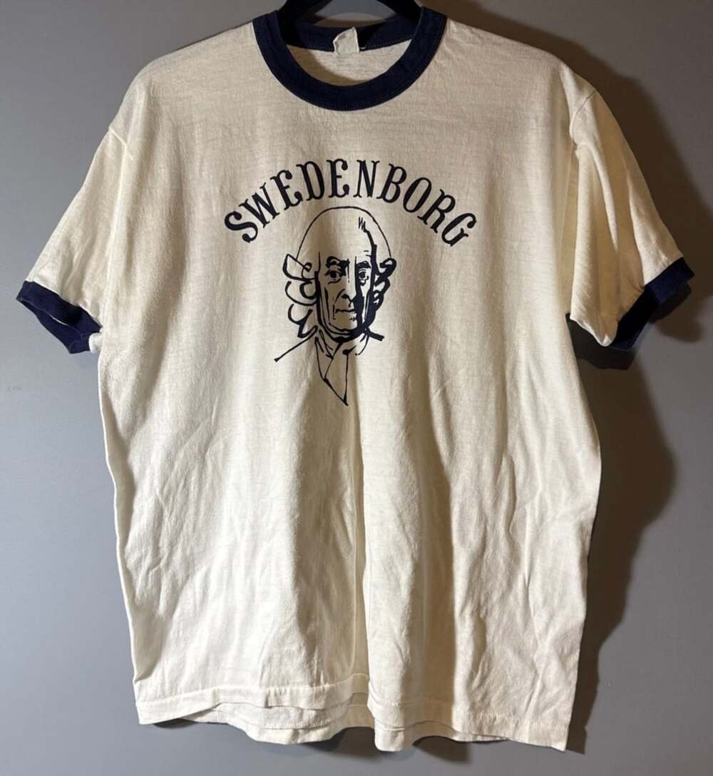 Vintage Swedenborg Ringer T-Shirt White Blue Graphic Tee
